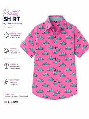 Boys pink cotton car print shirt 5