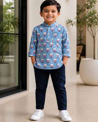 Boys blue auto kurta shirt 1