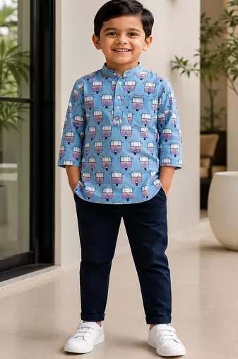 Boys blue auto kurta shirt