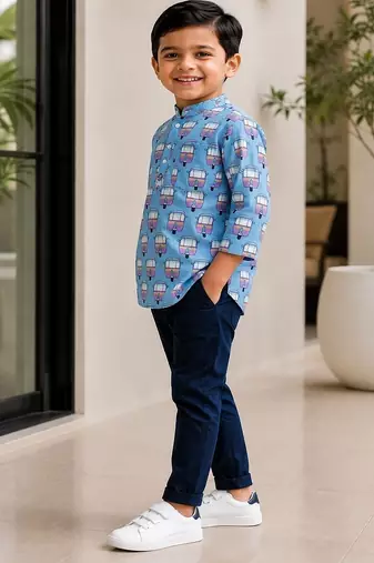 Boys blue auto kurta shirt