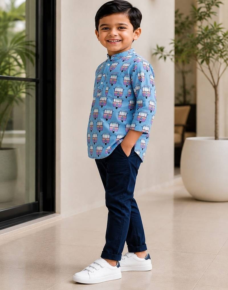 Boys blue auto kurta shirt