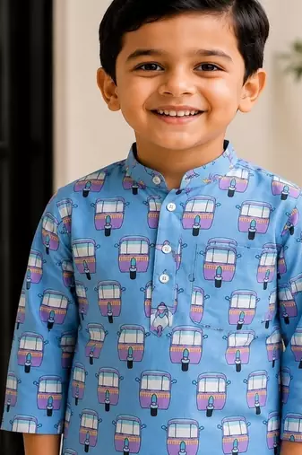 Boys blue auto kurta shirt