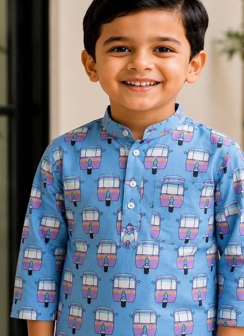 Boys blue auto kurta shirt