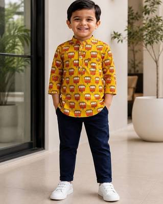 Boys mustard auto kurta shirt 1