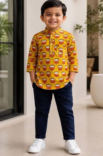 Boys mustard auto kurta shirt