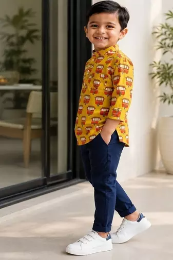Boys mustard auto kurta shirt