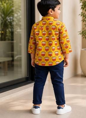 Boys mustard auto kurta shirt 3