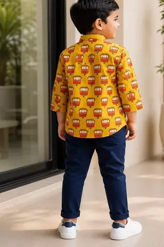 Boys mustard auto kurta shirt