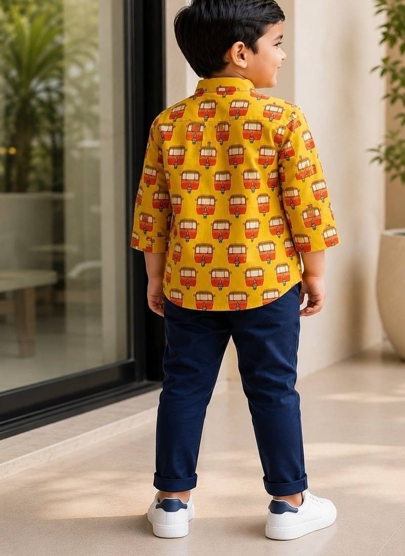 Boys mustard auto kurta shirt