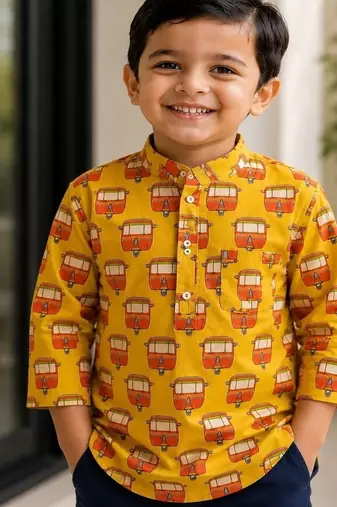 Boys mustard auto kurta shirt