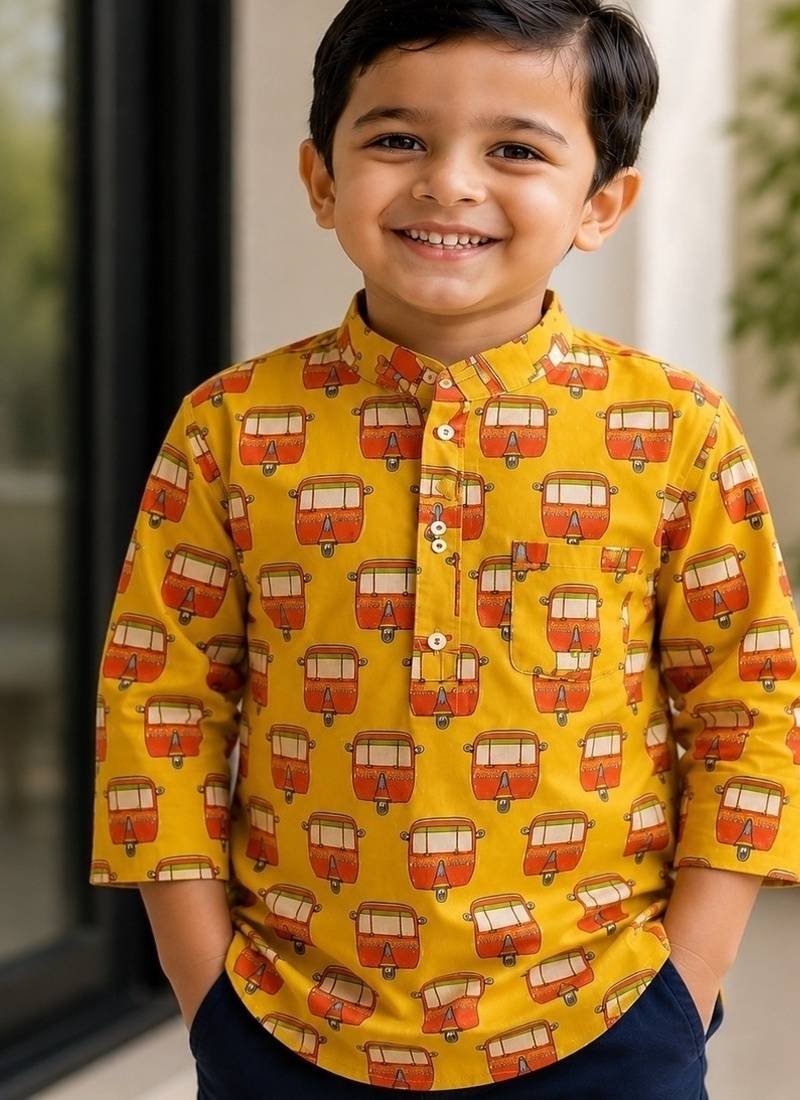Boys mustard auto kurta shirt