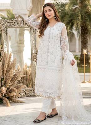 White Color Sequins And Hand Work Cotton Salwar Suit 1