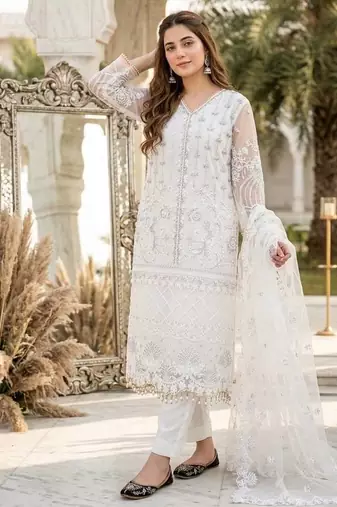 White Color Sequins And Hand Work Cotton Salwar Suit