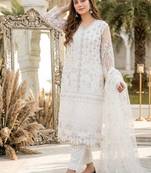 White Color Sequins And Hand Work Cotton Salwar Suit