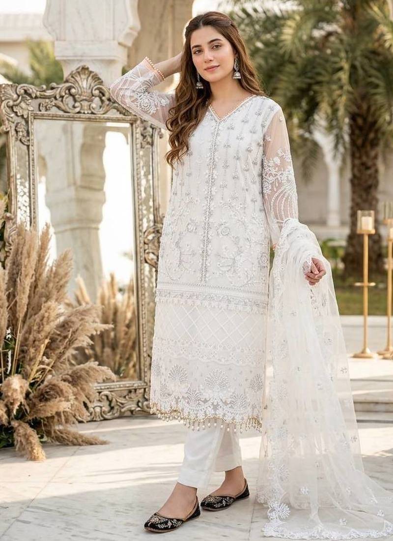 White Color Sequins And Hand Work Cotton Salwar Suit