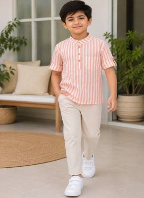 Boys peach striped kurta shirt 1