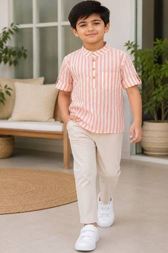 Boys peach striped kurta shirt