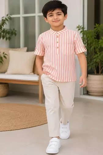 Boys peach striped kurta shirt