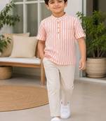 Boys peach striped kurta shirt