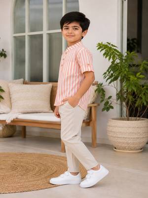 Boys peach striped kurta shirt 2