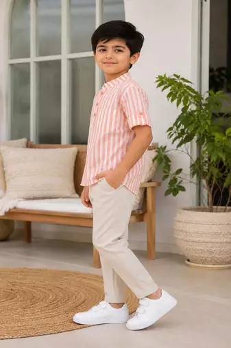 Boys peach striped kurta shirt