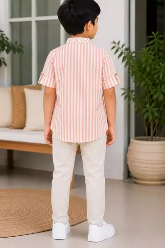 Boys peach striped kurta shirt