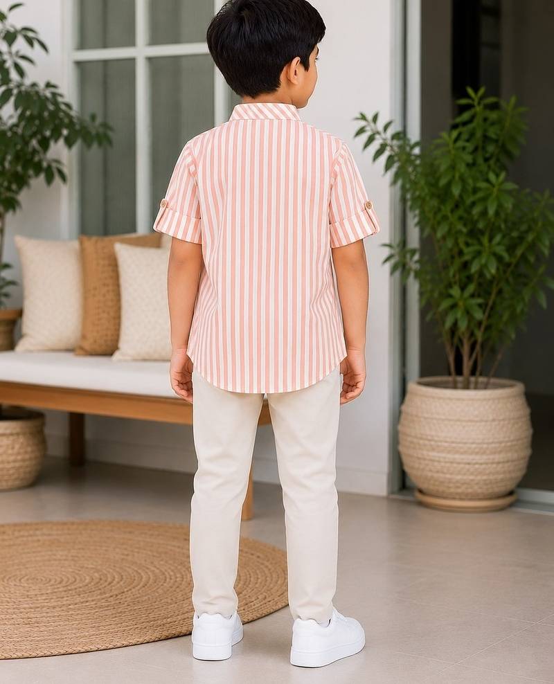 Boys peach striped kurta shirt