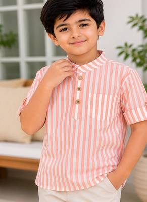 Boys peach striped kurta shirt 4