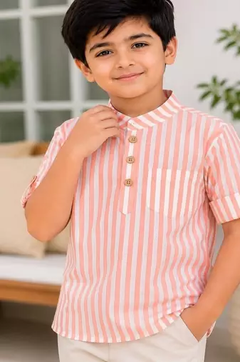 Boys peach striped kurta shirt