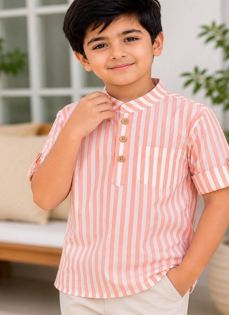 Boys peach striped kurta shirt