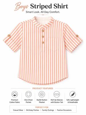 Boys peach striped kurta shirt 5