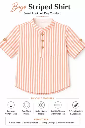 Boys peach striped kurta shirt