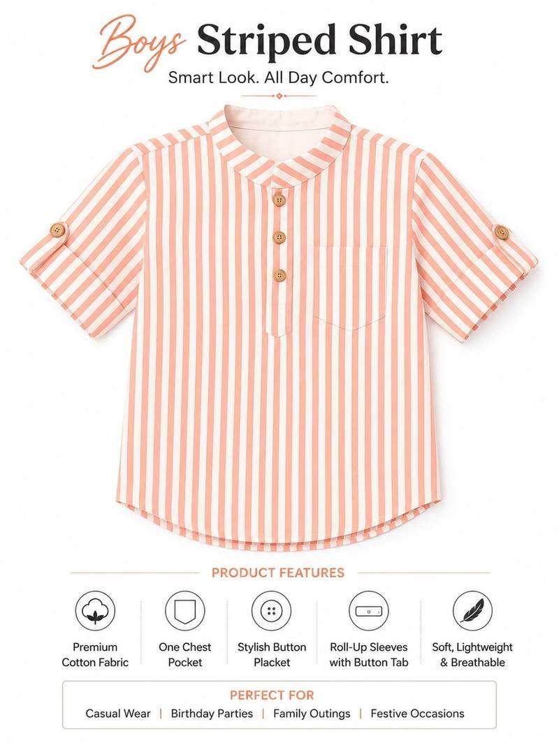 Boys peach striped kurta shirt