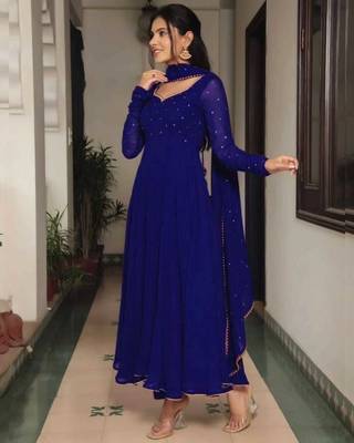 Blue stone work full flared anarkali with dupatta 1
