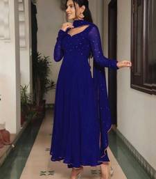 Blue stone work full flared anarkali with dupatta