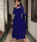 Blue stone work full flared anarkali with dupatta
