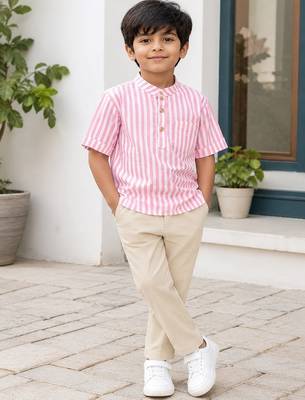Boys baby pink striped kurta 1