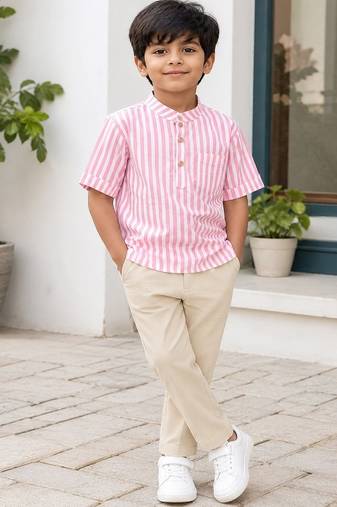 Boys baby pink striped kurta