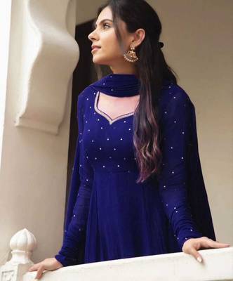 Blue stone work full flared anarkali with dupatta 2