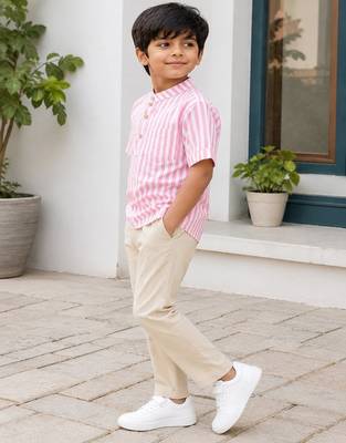 Boys baby pink striped kurta 2