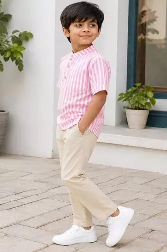 Boys baby pink striped kurta