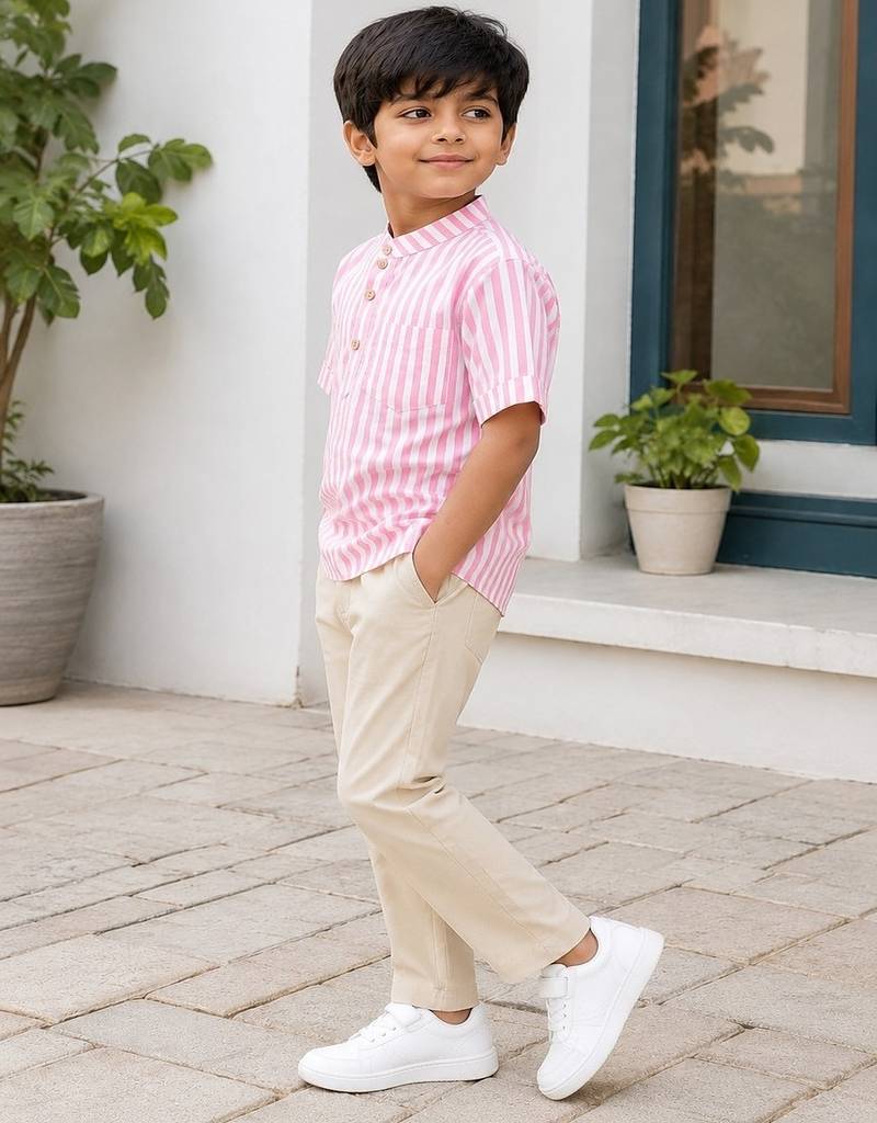 Boys baby pink striped kurta
