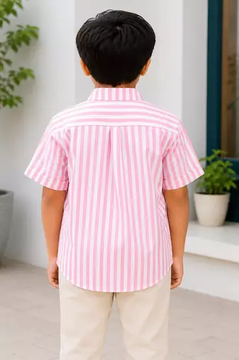 Boys baby pink striped kurta