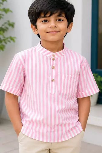 Boys baby pink striped kurta