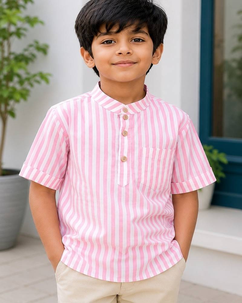 Boys baby pink striped kurta