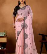 Light pink rangoli madala art embroidered saree