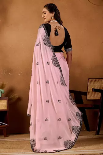 Light pink rangoli madala art embroidered saree
