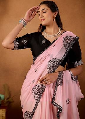 Light pink rangoli madala art embroidered saree 3