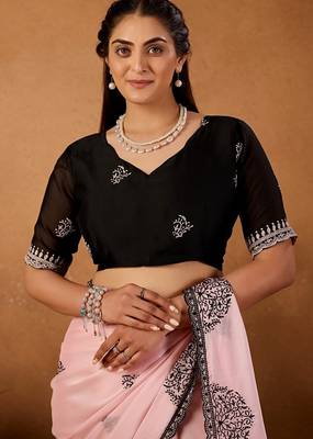 Light pink rangoli madala art embroidered saree 4