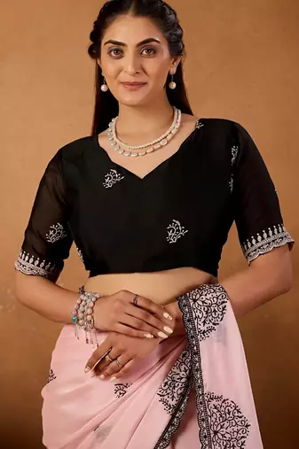 Light pink rangoli madala art embroidered saree